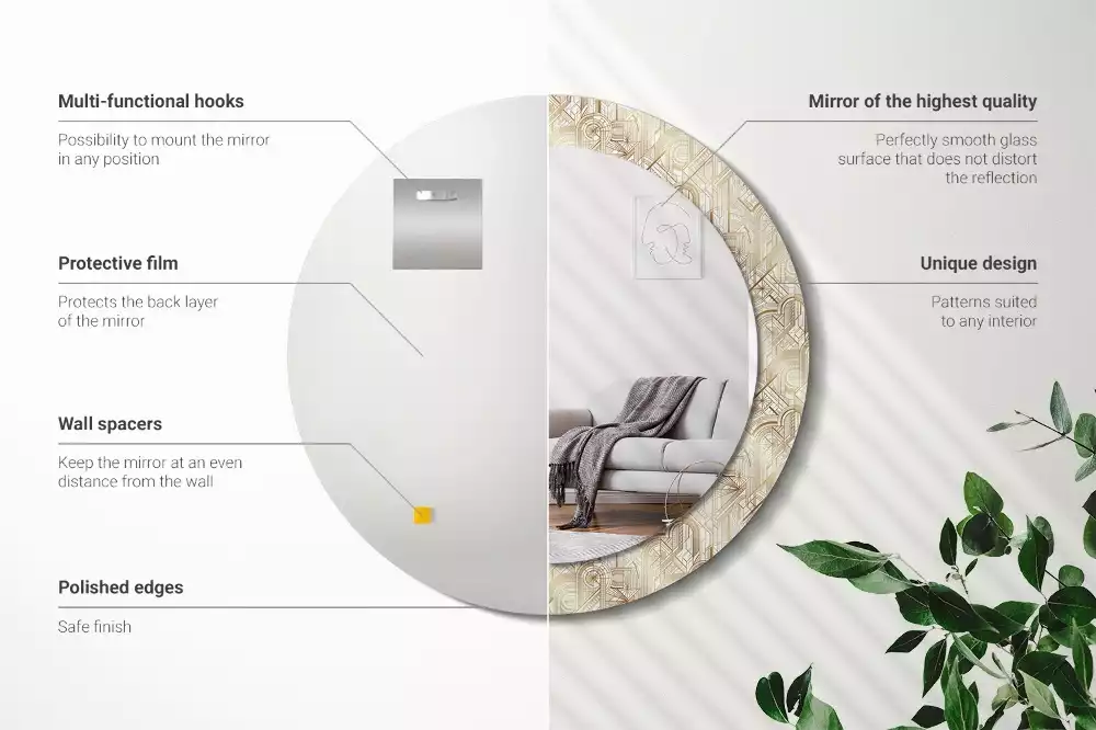 Espejo redondo impreso Composición art déco