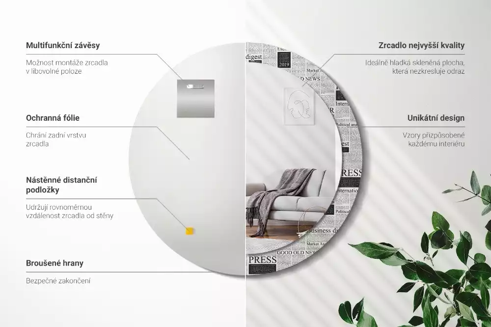 Espejo redondo impreso Periódicos