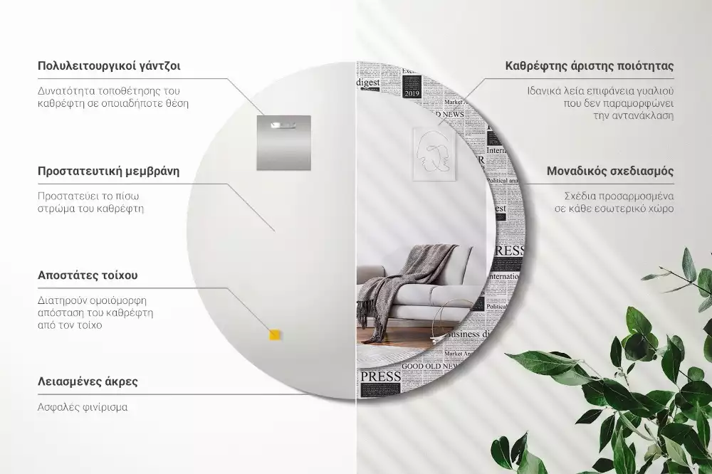 Espejo redondo impreso Periódicos