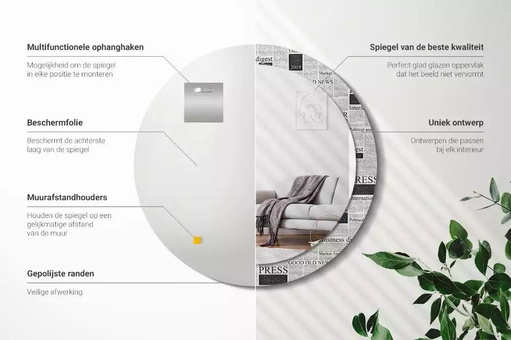 Espejo redondo impreso Periódicos