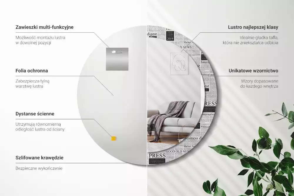 Espejo redondo impreso Periódicos