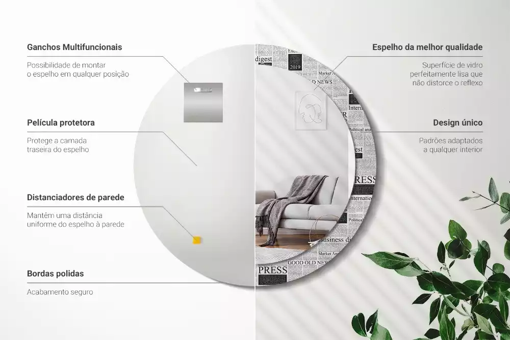 Espejo redondo impreso Periódicos