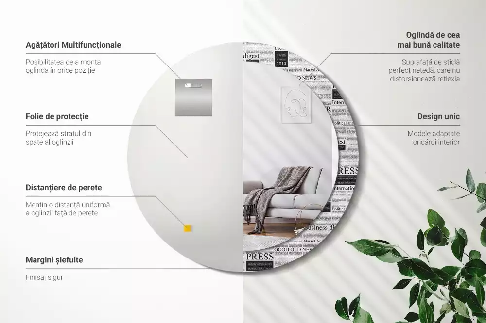 Espejo redondo impreso Periódicos