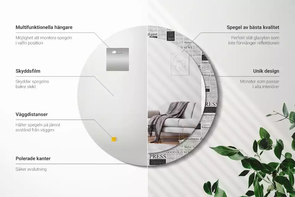 Espejo redondo impreso Periódicos