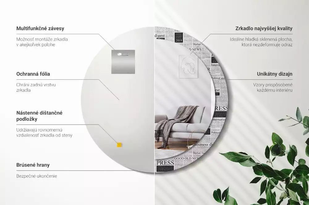 Espejo redondo impreso Periódicos