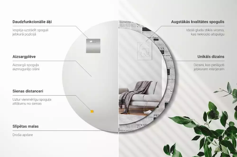 Espejo redondo impreso Periódicos