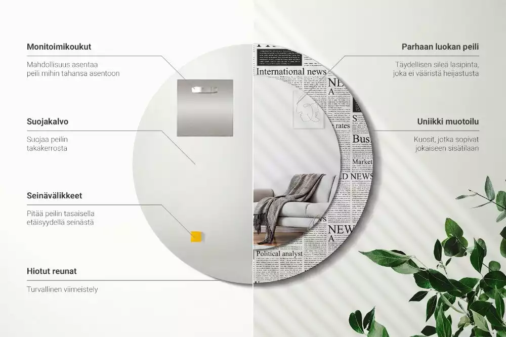 Espejo redondo impreso Periódicos