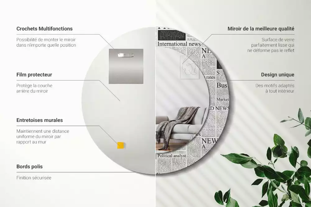 Espejo redondo impreso Periódicos