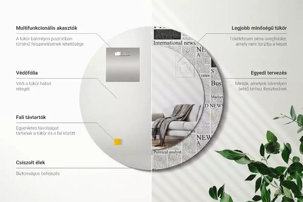 Espejo redondo impreso Periódicos