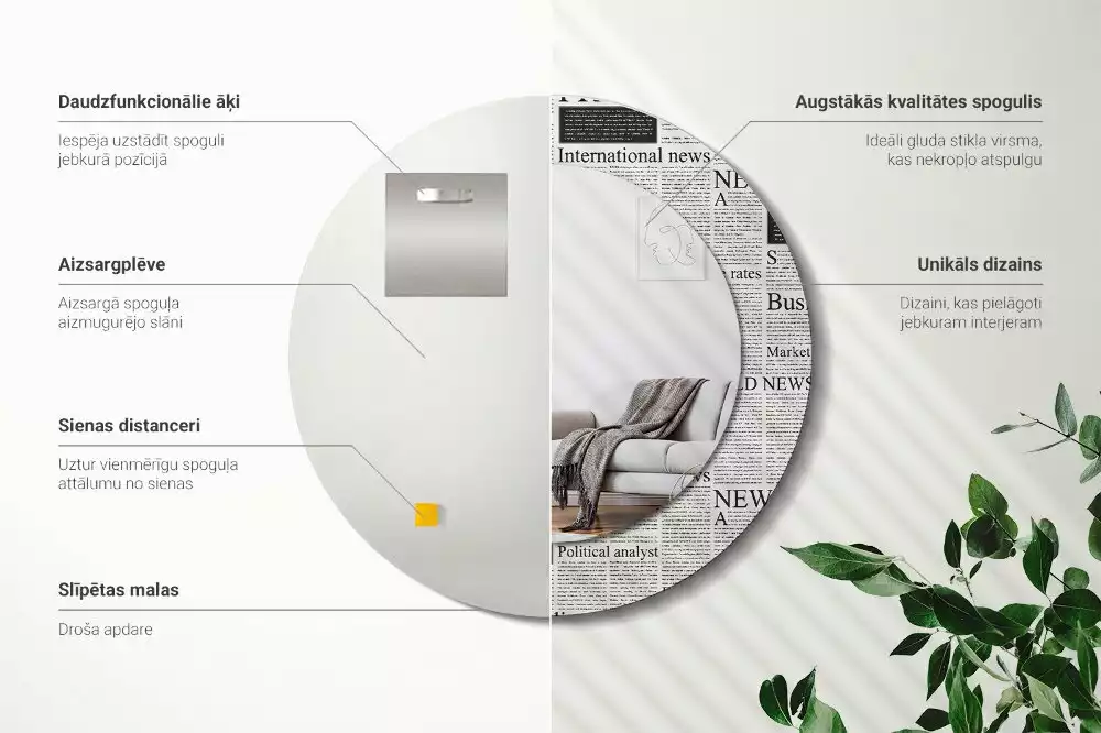 Espejo redondo impreso Periódicos