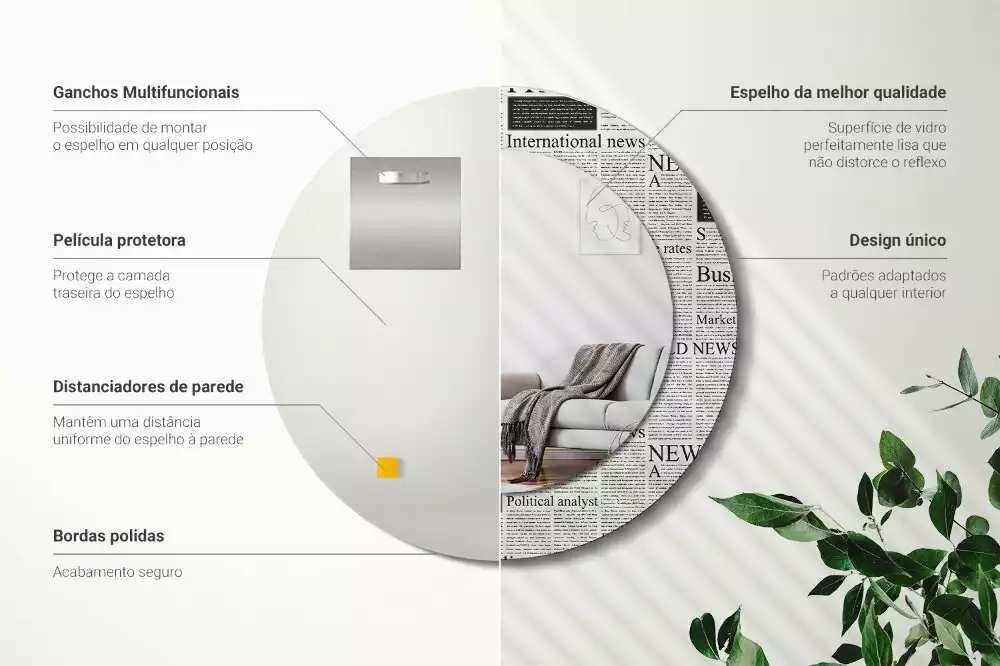 Espejo redondo impreso Periódicos