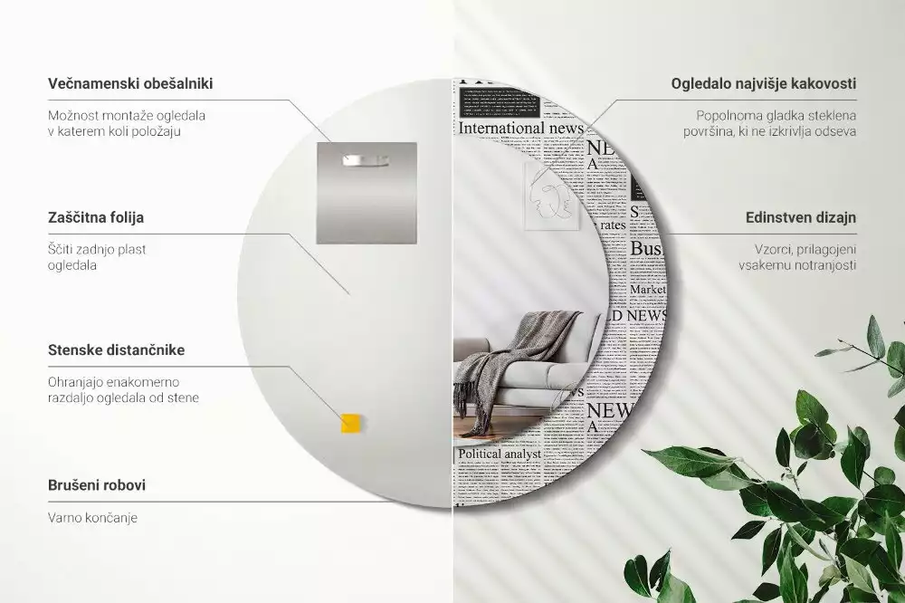 Espejo redondo impreso Periódicos