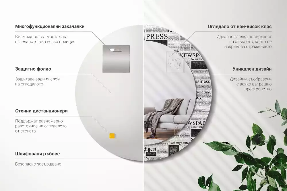 Espejo redondo impreso Periódicos