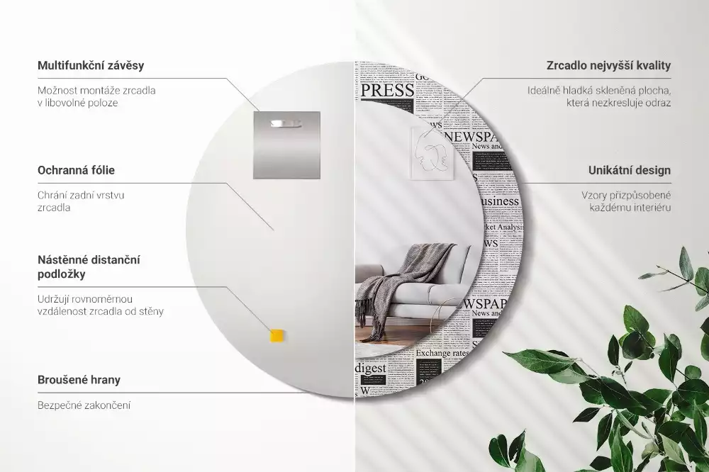 Espejo redondo impreso Periódicos