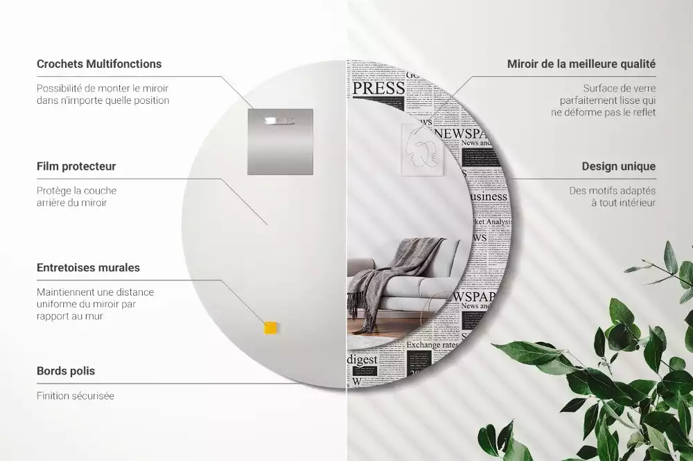 Espejo redondo impreso Periódicos