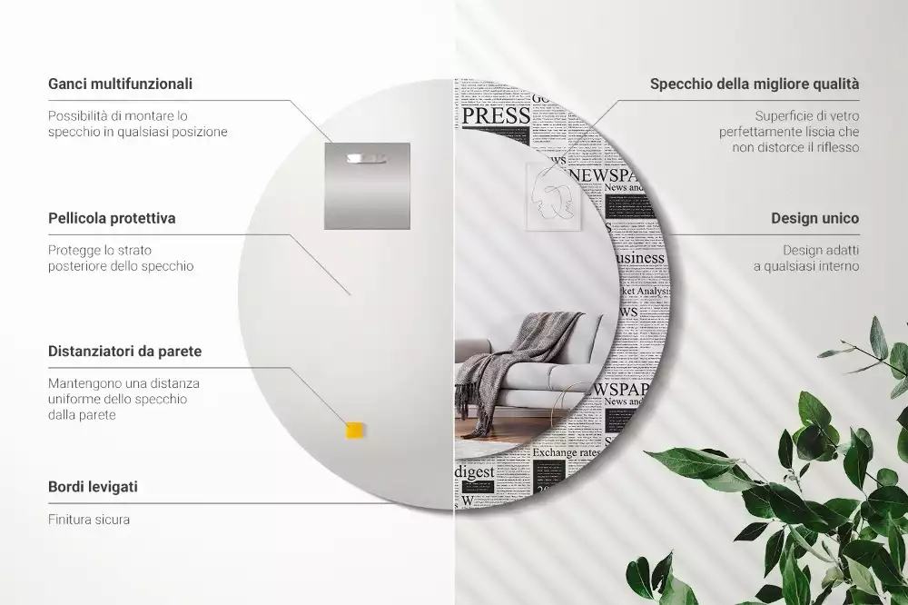 Espejo redondo impreso Periódicos