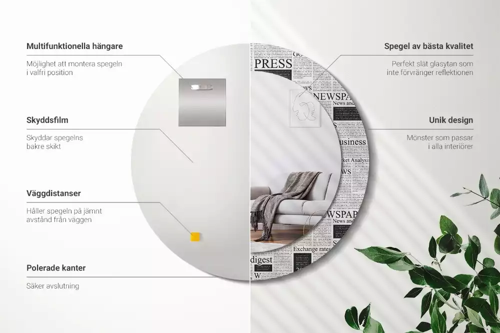 Espejo redondo impreso Periódicos