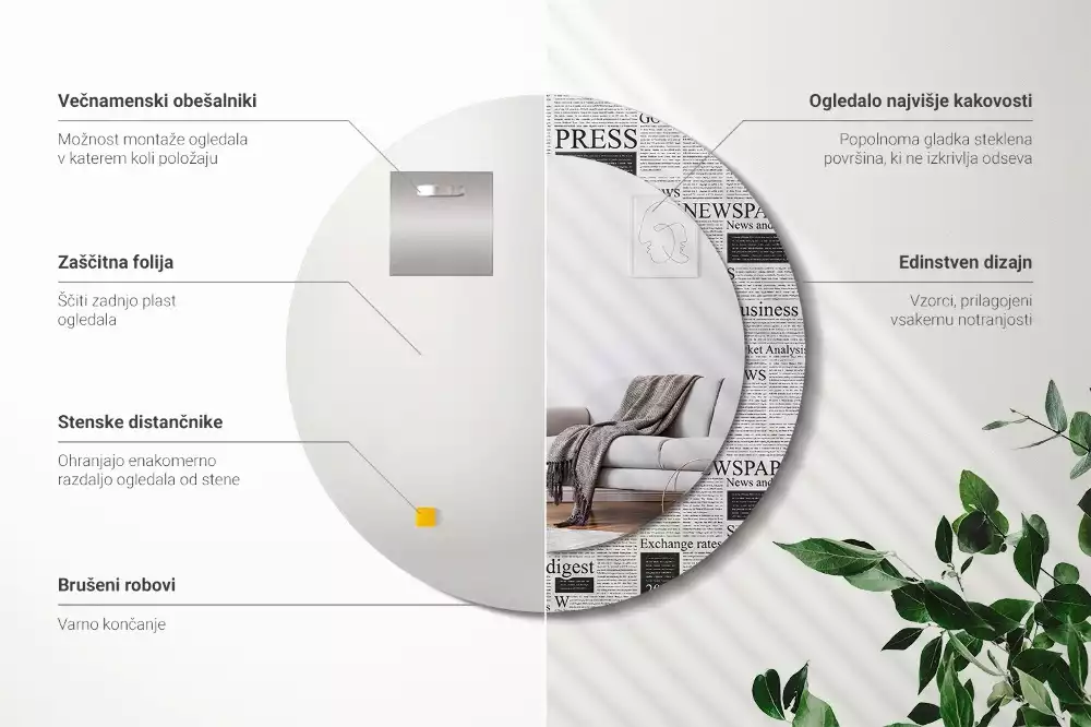 Espejo redondo impreso Periódicos