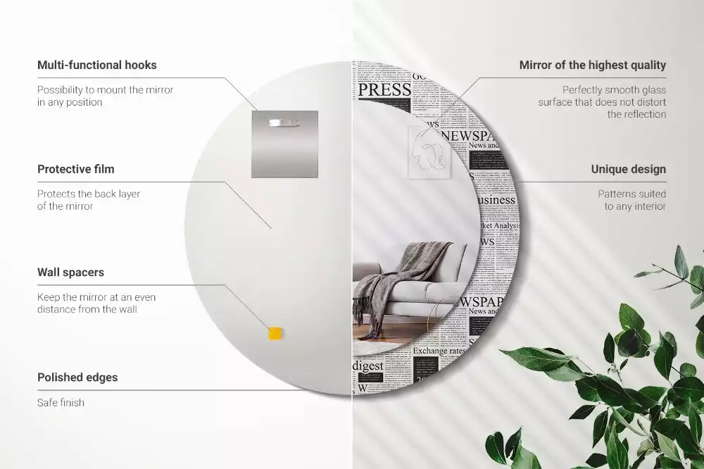 Espejo redondo impreso Periódicos