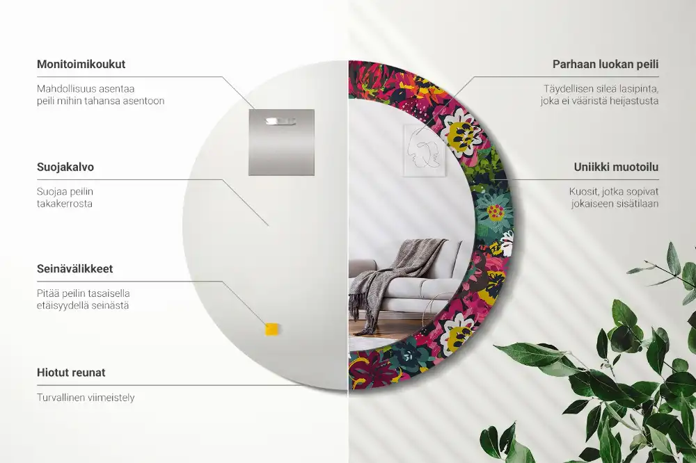 Espejo redondo estampado flores pintadas