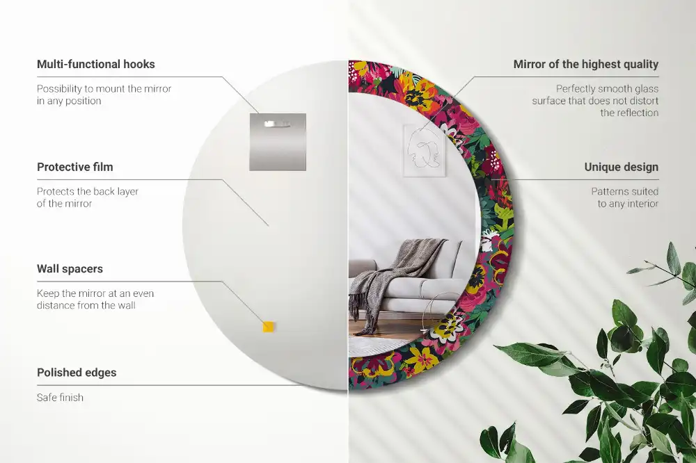 Espejo redondo estampado flores pintadas