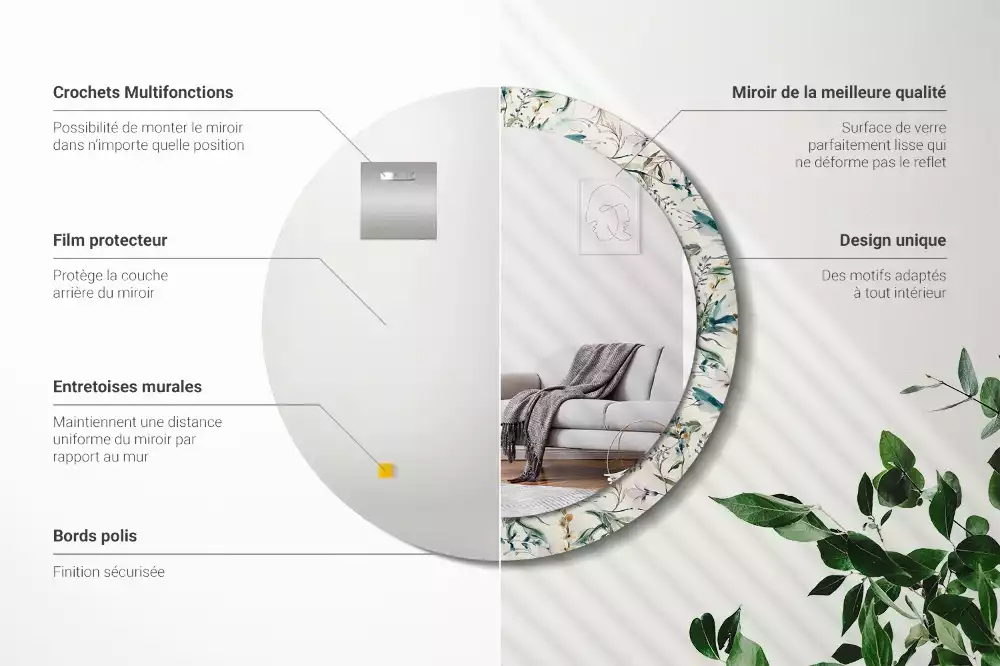 Espejo redondo estampado flores de acuarela