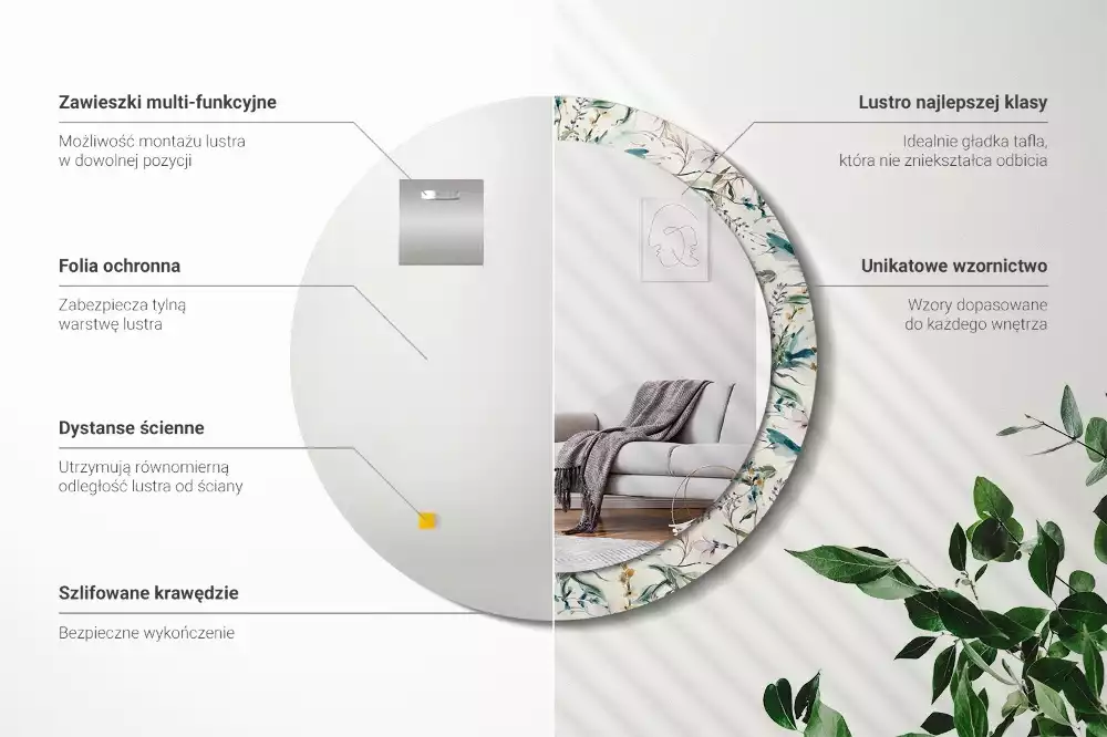 Espejo redondo estampado flores de acuarela