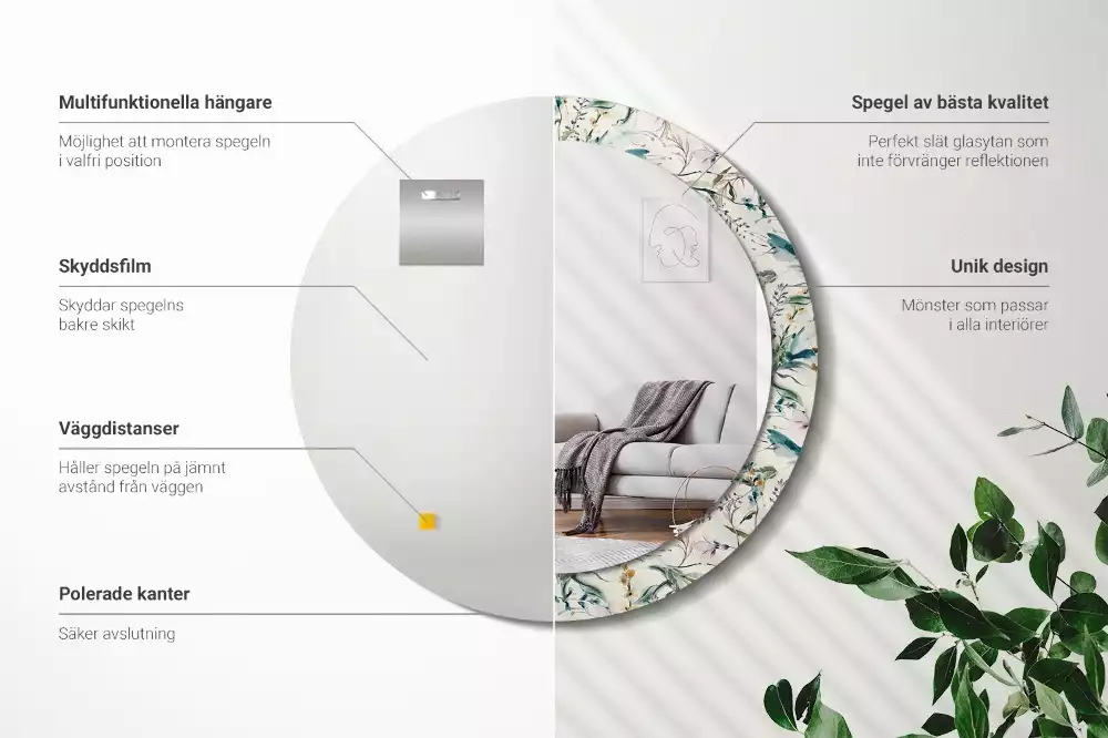 Espejo redondo estampado flores de acuarela