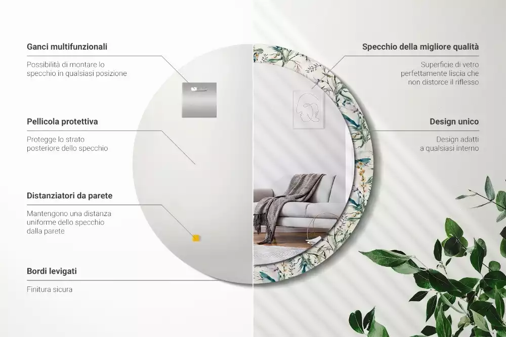 Espejo redondo estampado flores de acuarela