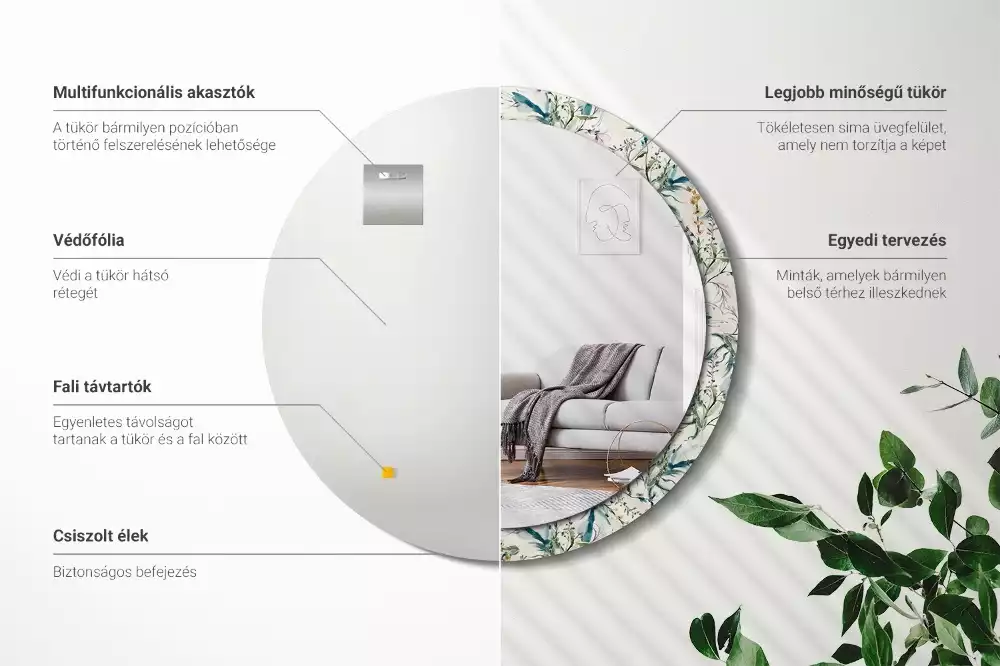 Espejo redondo estampado flores de acuarela