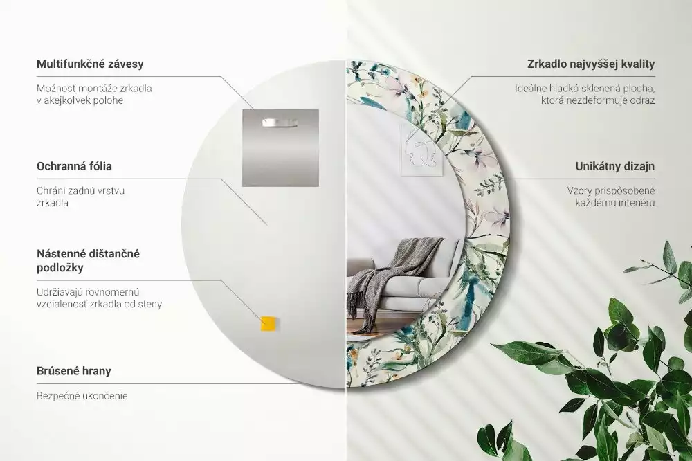 Espejo redondo estampado flores de acuarela