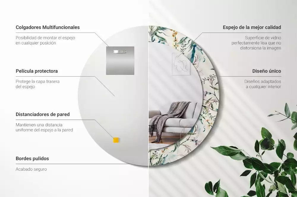 Espejo redondo estampado flores de acuarela