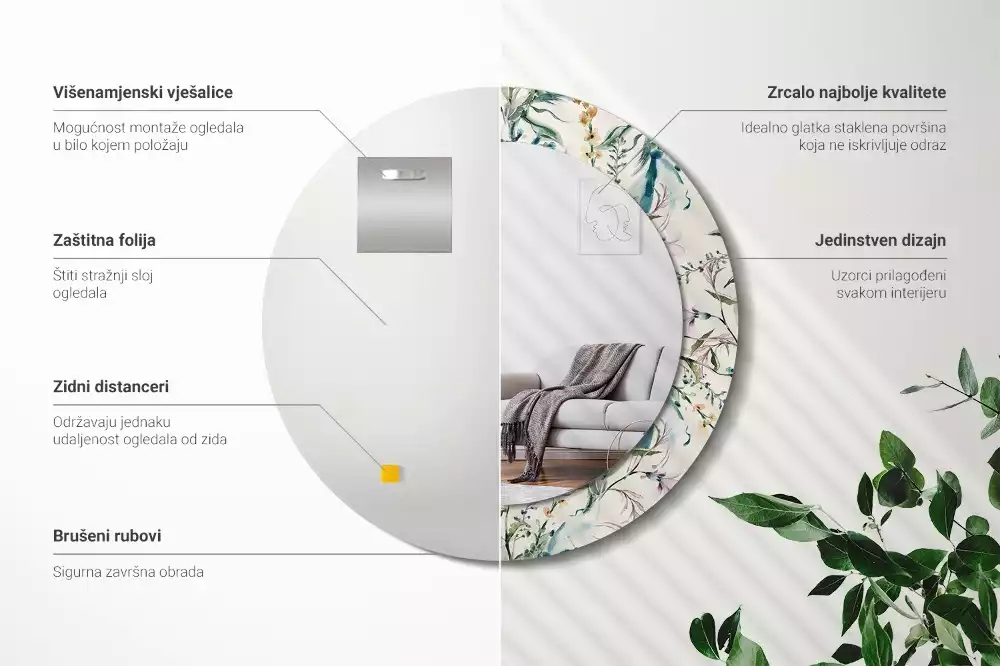 Espejo redondo estampado flores de acuarela