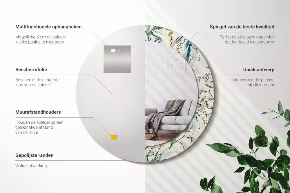 Espejo redondo estampado flores de acuarela