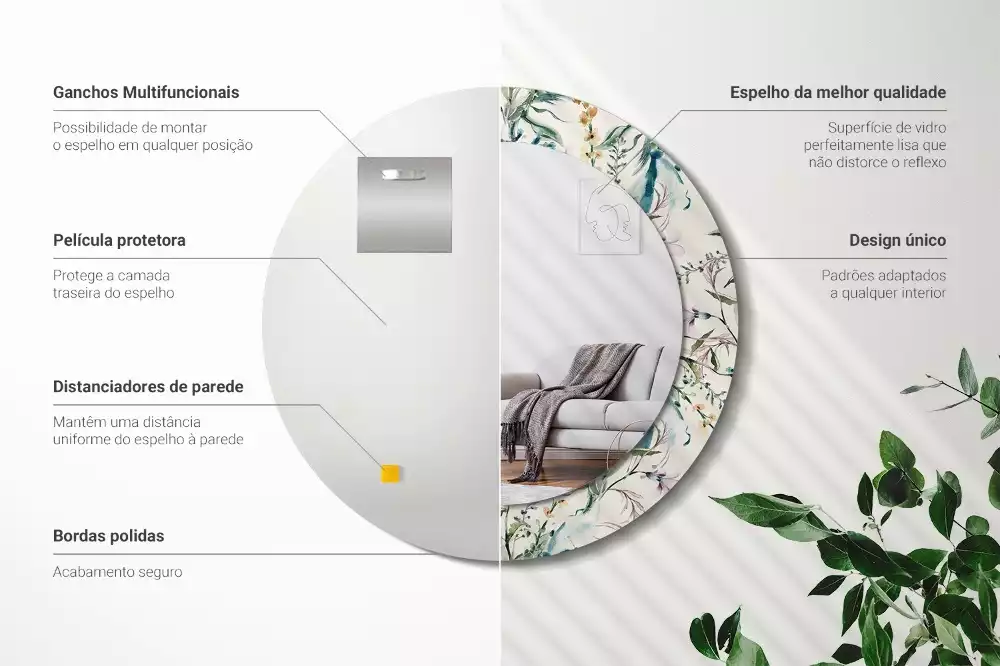 Espejo redondo estampado flores de acuarela