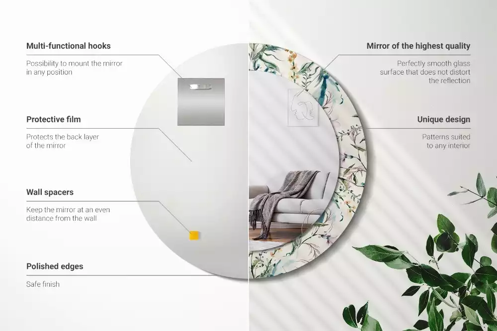 Espejo redondo estampado flores de acuarela