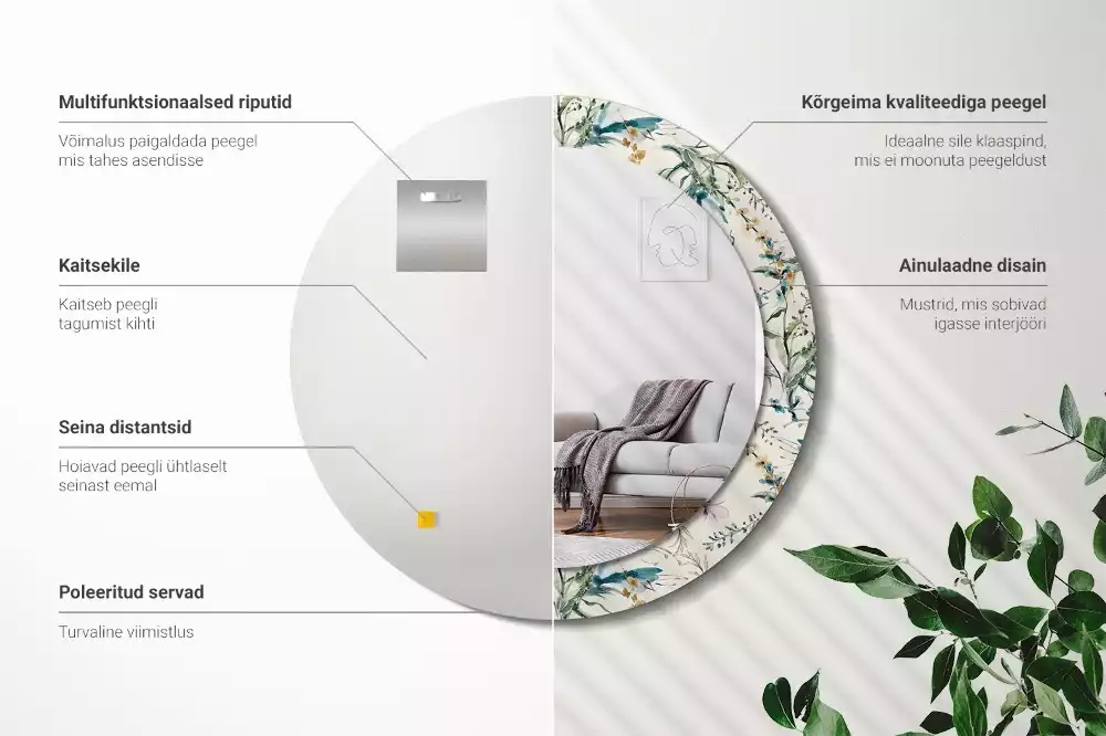 Espejo redondo estampado flores de acuarela