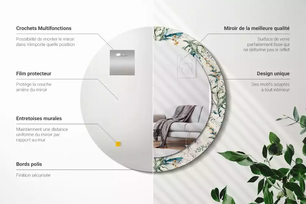 Espejo redondo estampado flores de acuarela