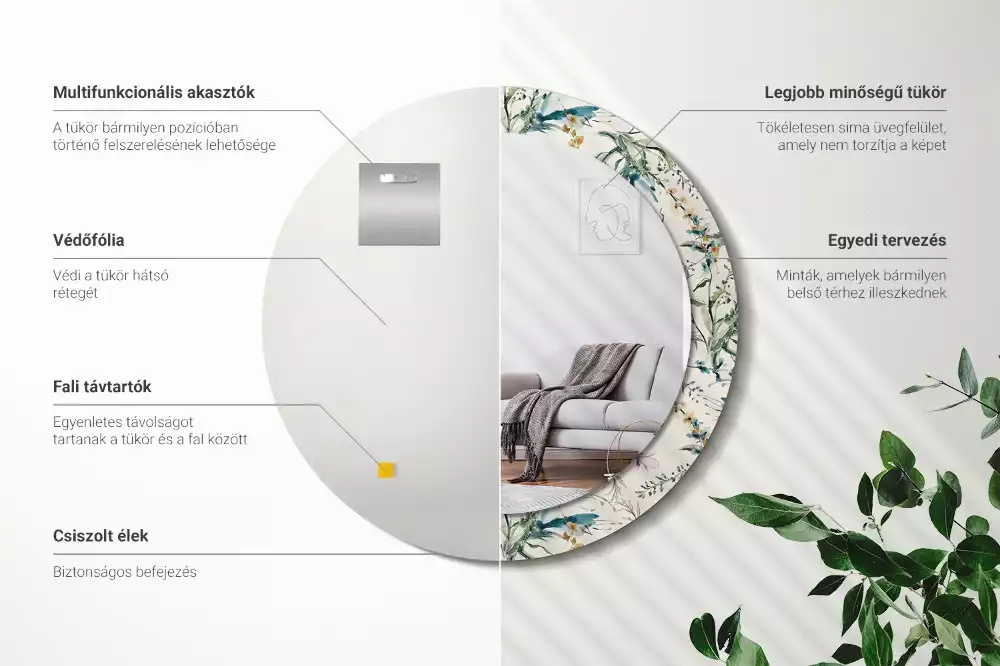 Espejo redondo estampado flores de acuarela