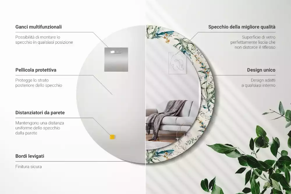 Espejo redondo estampado flores de acuarela