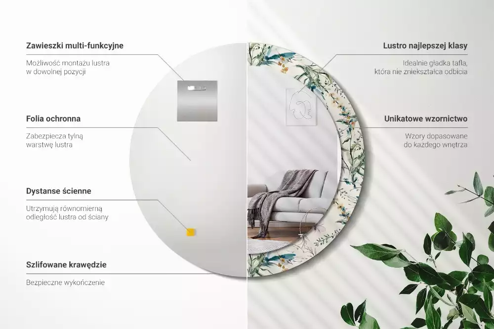 Espejo redondo estampado flores de acuarela