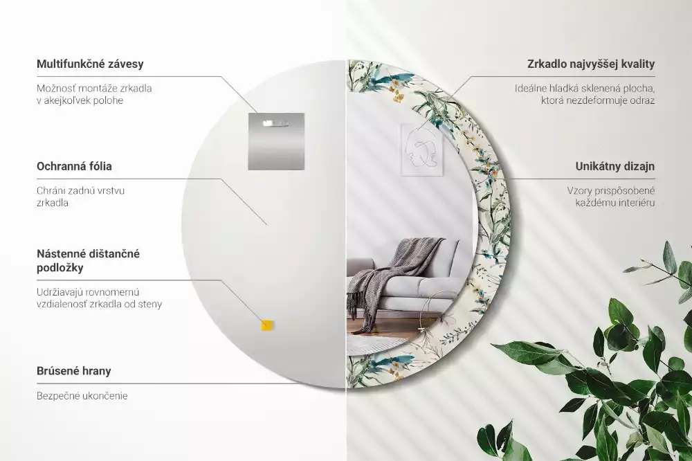 Espejo redondo estampado flores de acuarela