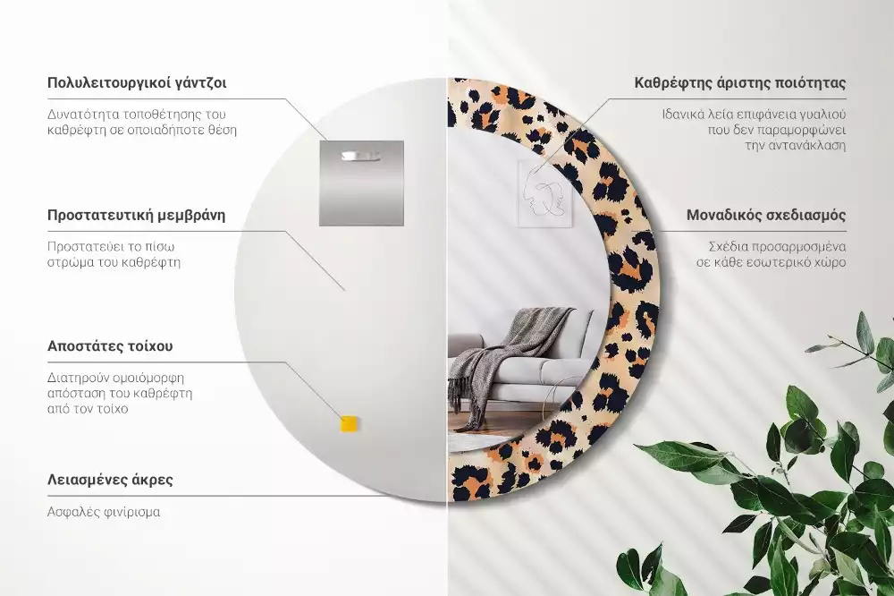 Espejo redondo con decoración Patrón de manchas