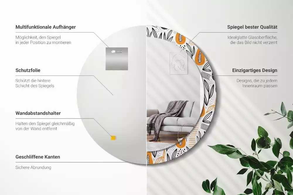 Espejo redondo con decoración Papayas