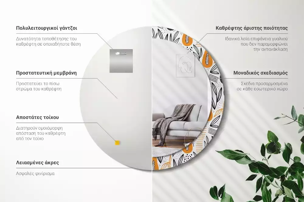 Espejo redondo con decoración Papayas