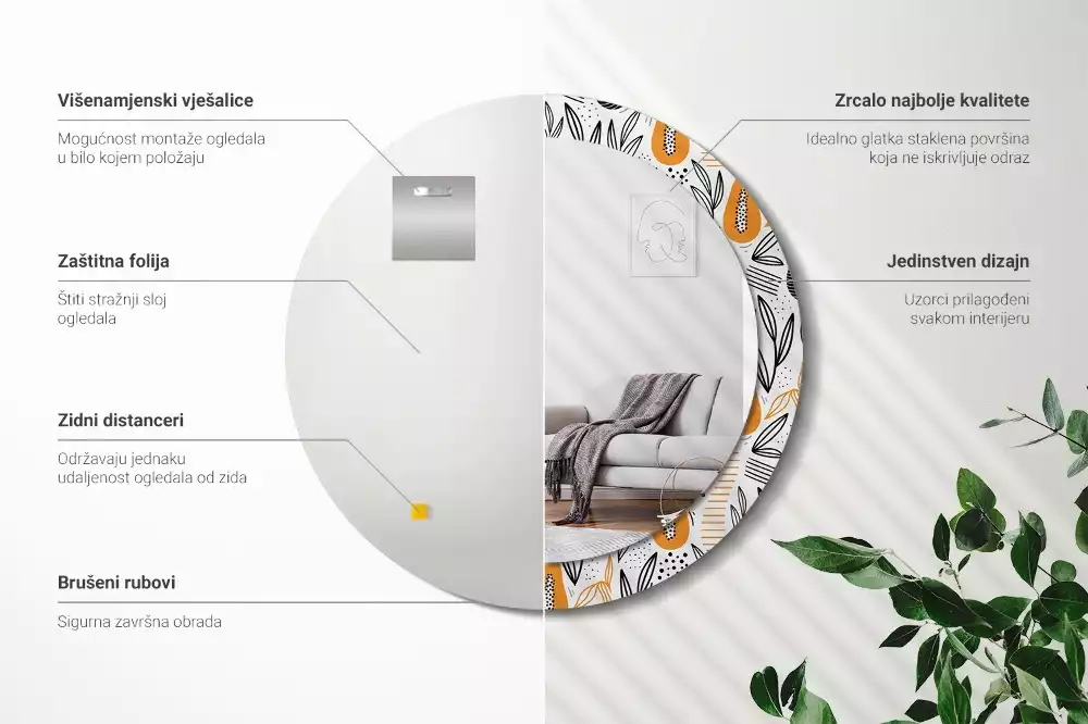 Espejo redondo con decoración Papayas