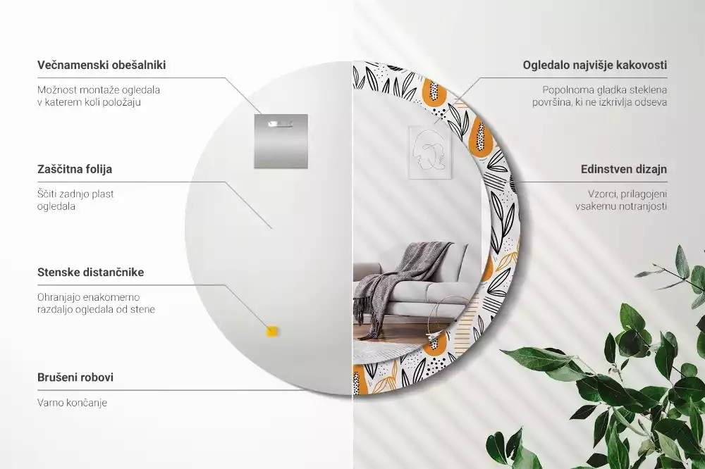 Espejo redondo con decoración Papayas