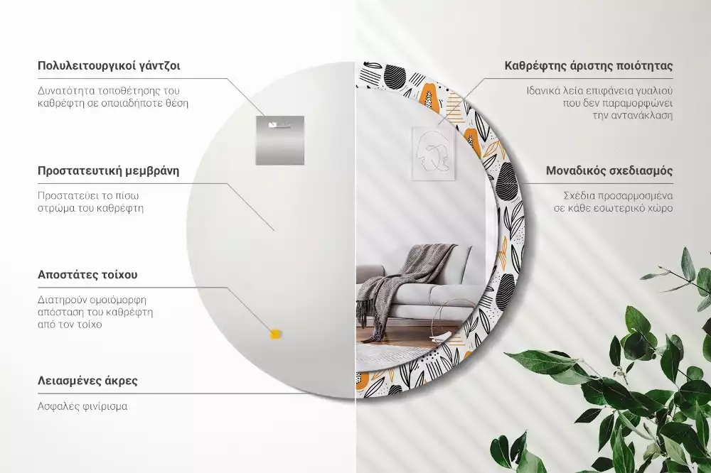 Espejo redondo con decoración Papayas