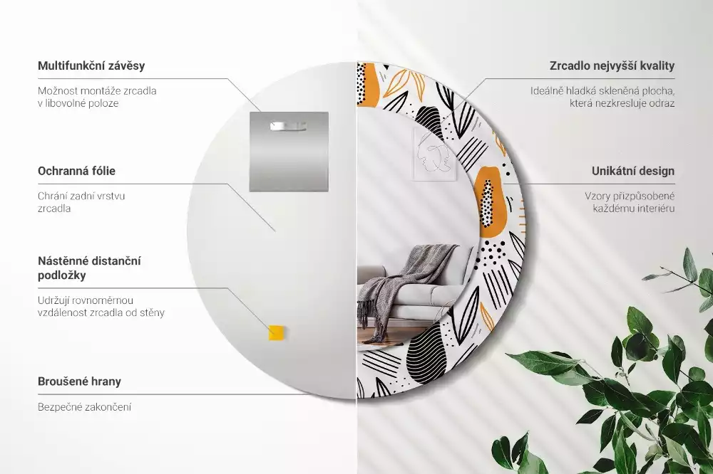 Espejo redondo con decoración Papayas