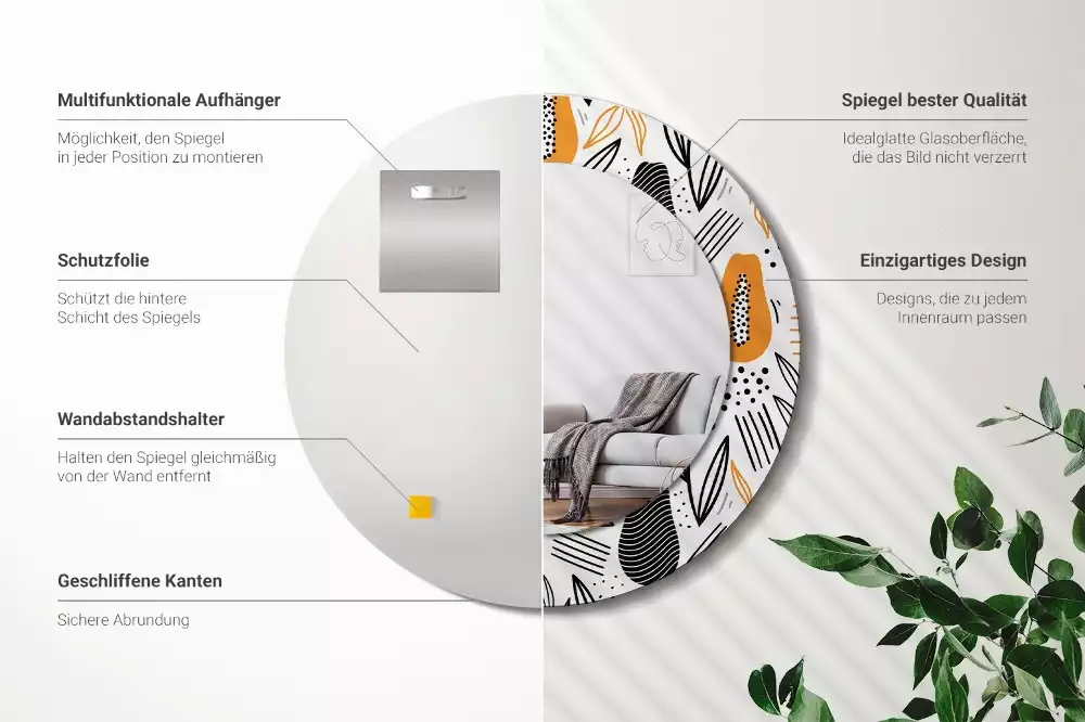 Espejo redondo con decoración Papayas